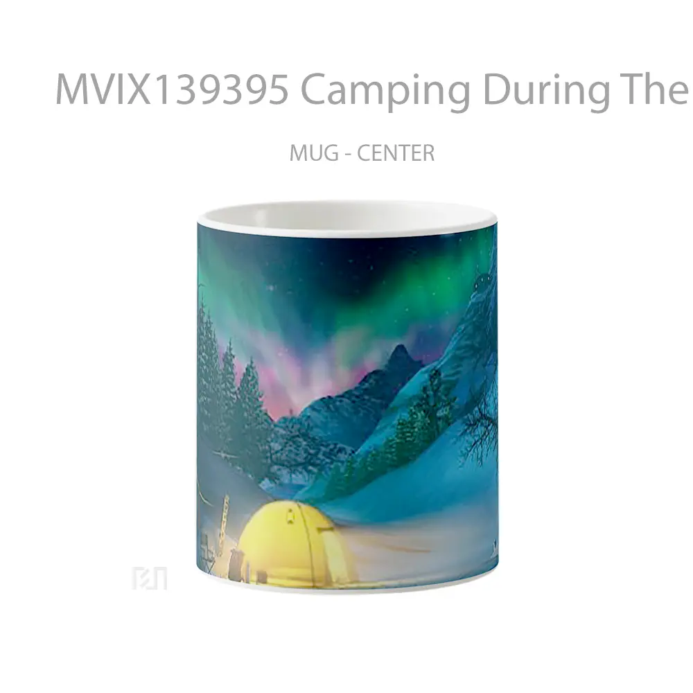 Mug Camping During The Winter With Northern Lights On The Background Gelas Keramik Unik