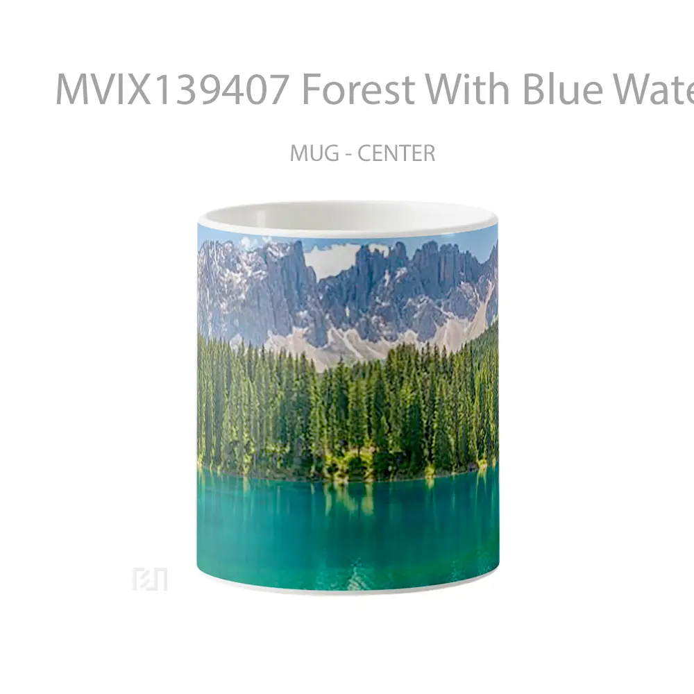 Mug Forest With Blue Watered Lake And Mountains Gelas Pemandangan Alam