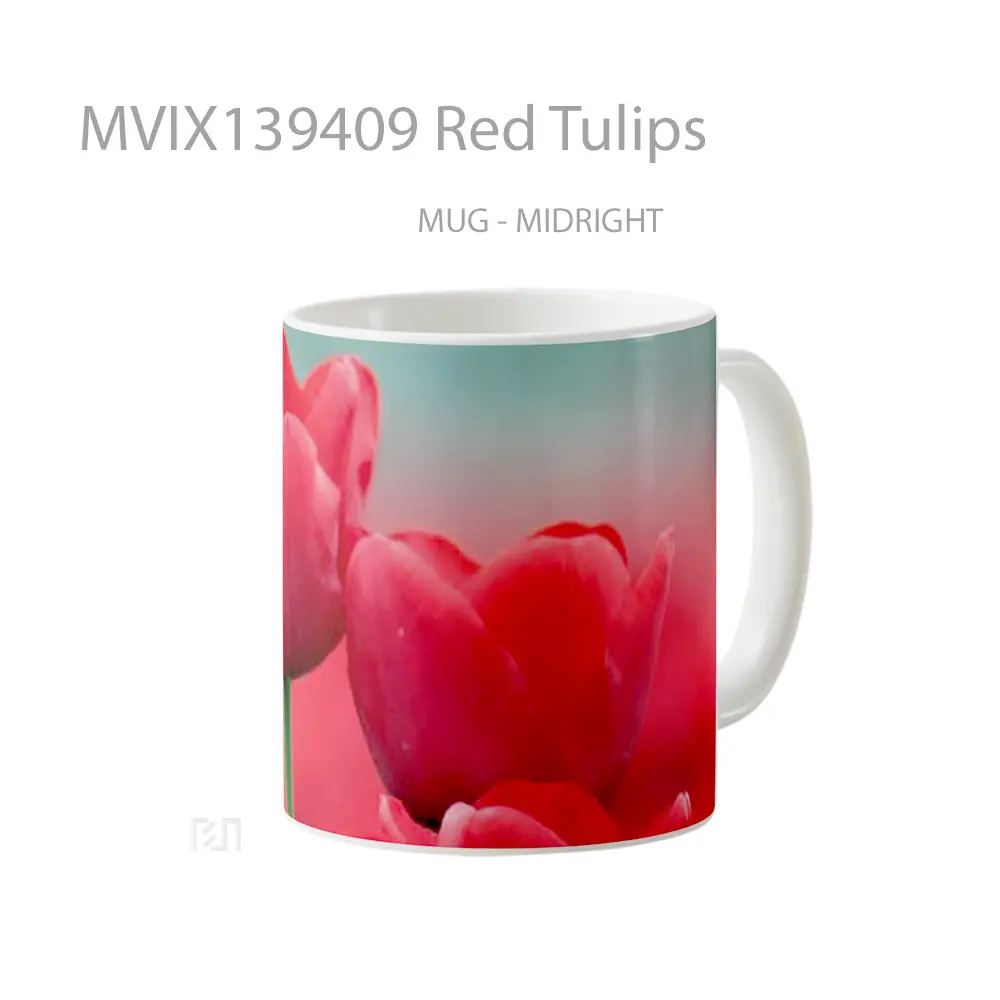 Mug Red Tulips Gelas Keramik Unik - All-side / Desain
