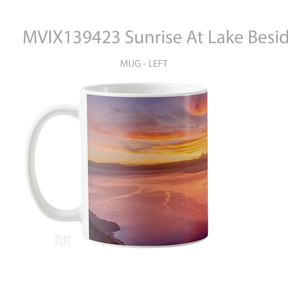 Mug Sunrise At Lake Beside Mountains Gelas Pemandangan Alam - All-side / Desain