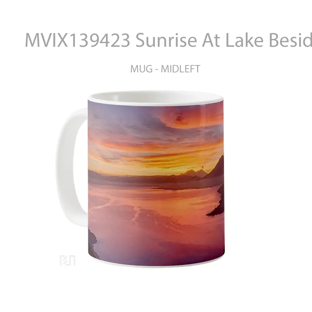 Mug Sunrise At Lake Beside Mountains Gelas Pemandangan Alam - All-side / Desain