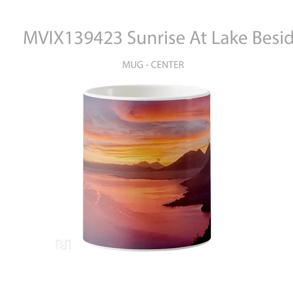 Mug Sunrise At Lake Beside Mountains Gelas Pemandangan Alam