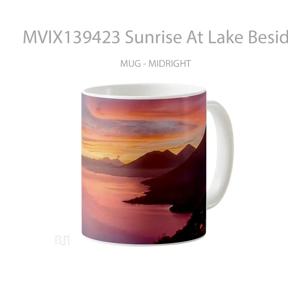 Mug Sunrise At Lake Beside Mountains Gelas Pemandangan Alam - All-side / Desain