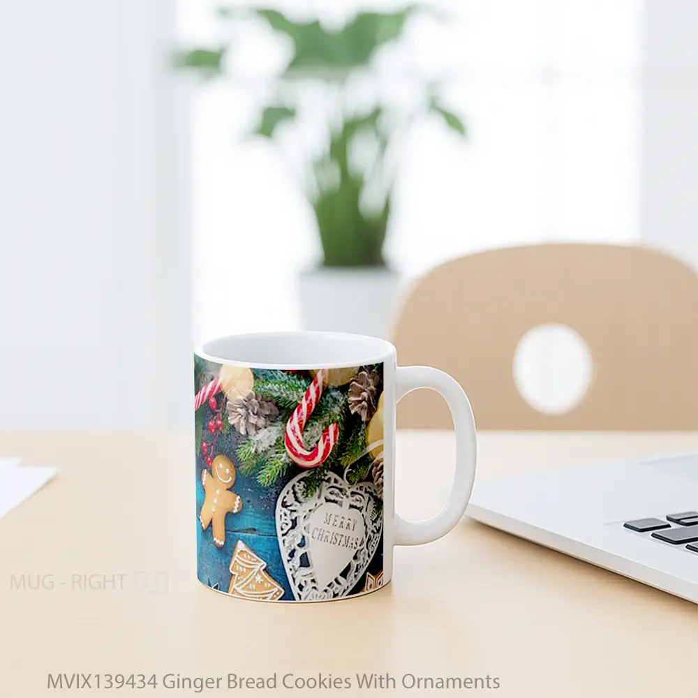 Mug Ginger Bread Cookies With Ornaments Gelas Keramik Unik - All-side / Desain