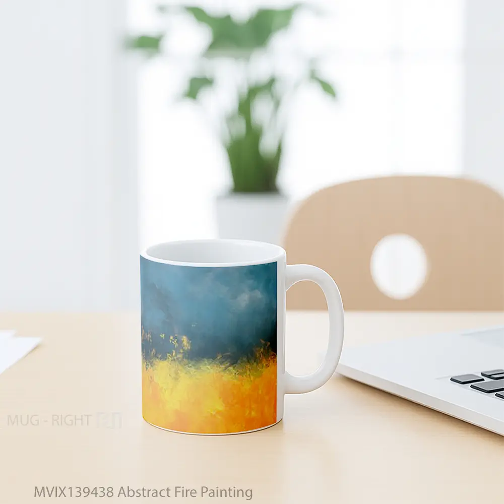 Mug Abstract Fire Painting Gelas Seni Modern - All-side / Desain