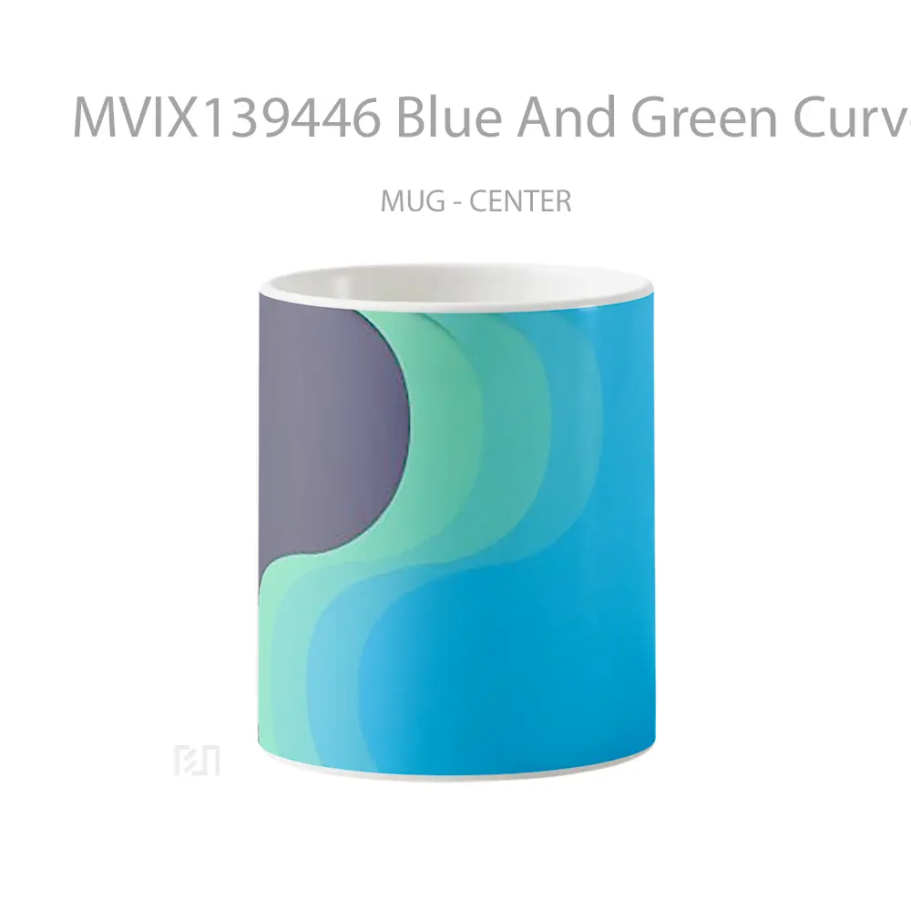 Mug Blue And Green Curved Lines Gelas Keramik Unik