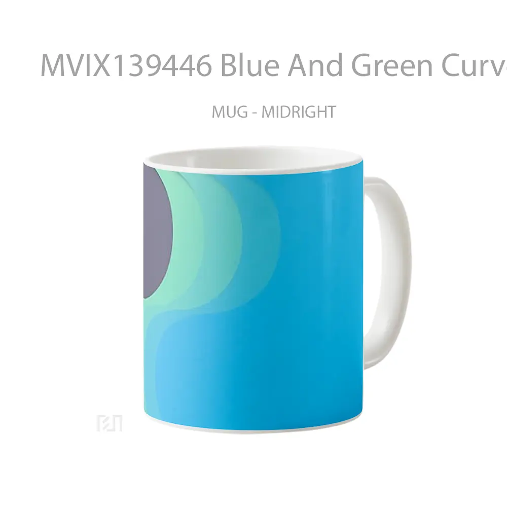 Mug Blue And Green Curved Lines Gelas Keramik Unik - All-side / Desain