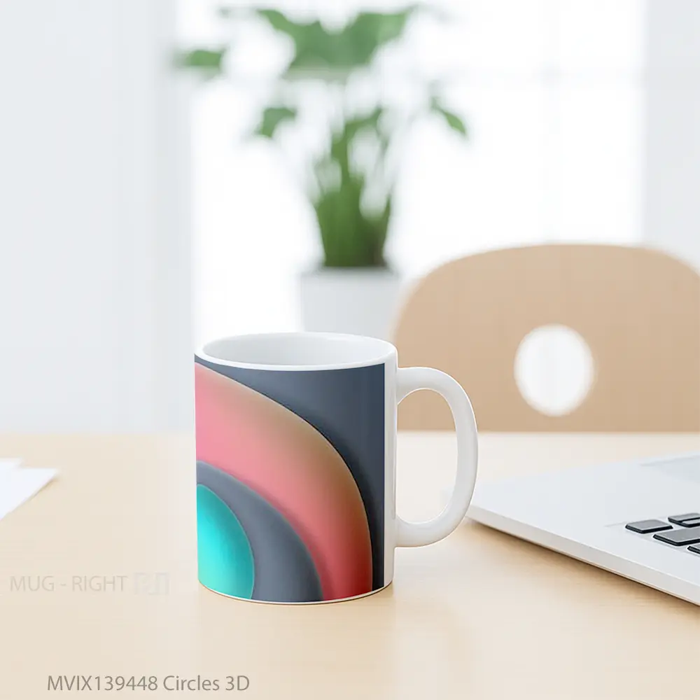 Mug Circles 3D Gelas Keramik Unik - All-side / Desain