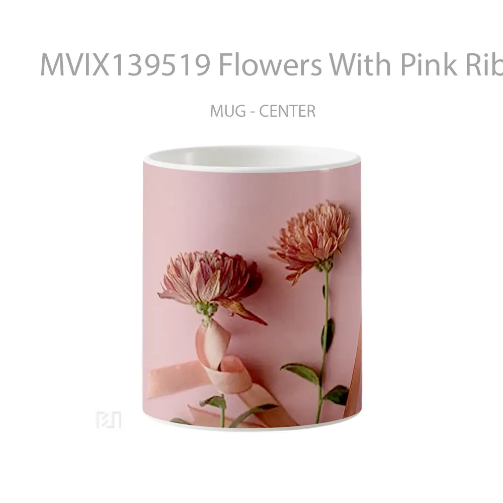 Mug Flowers With Pink Ribbon Gelas Pemandangan Alam