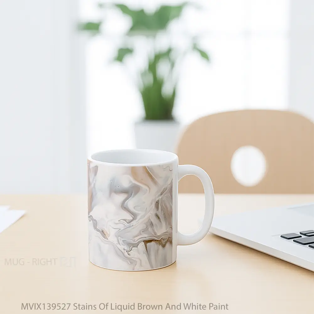 Mug Stains Of Liquid Brown And White Paint Gelas Keramik Unik - All-side / Desain