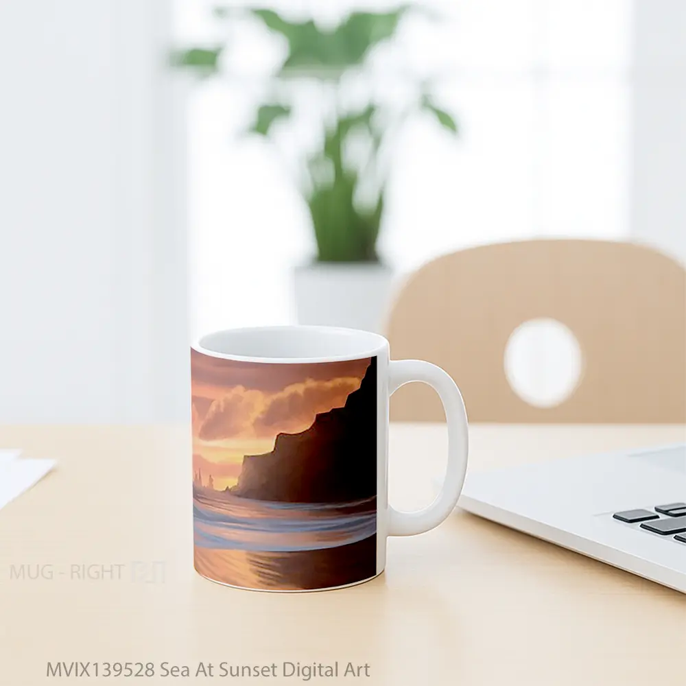 Mug Sea At Sunset Digital Art Gelas Pemandangan Alam - All-side / Desain
