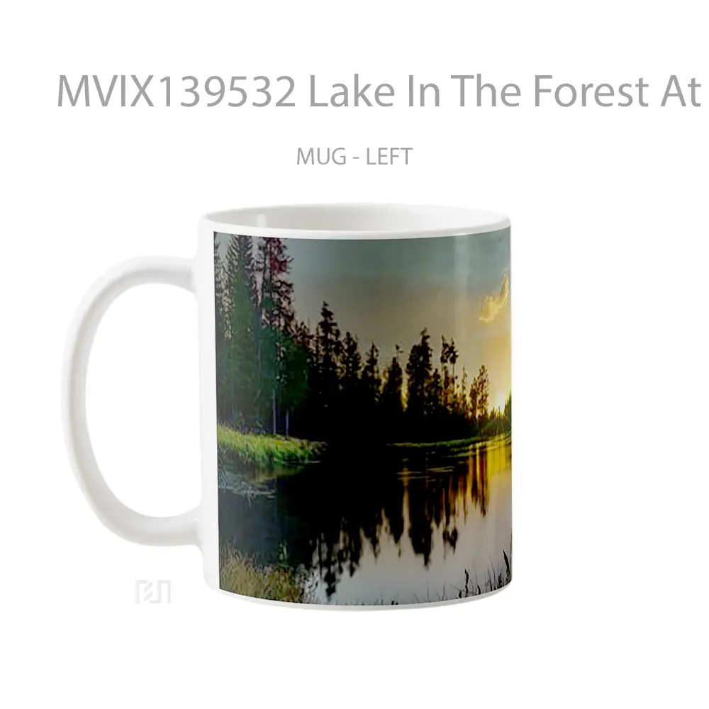 Mug Lake In The Forest At Sunset Gelas Pemandangan Alam - All-side / Desain