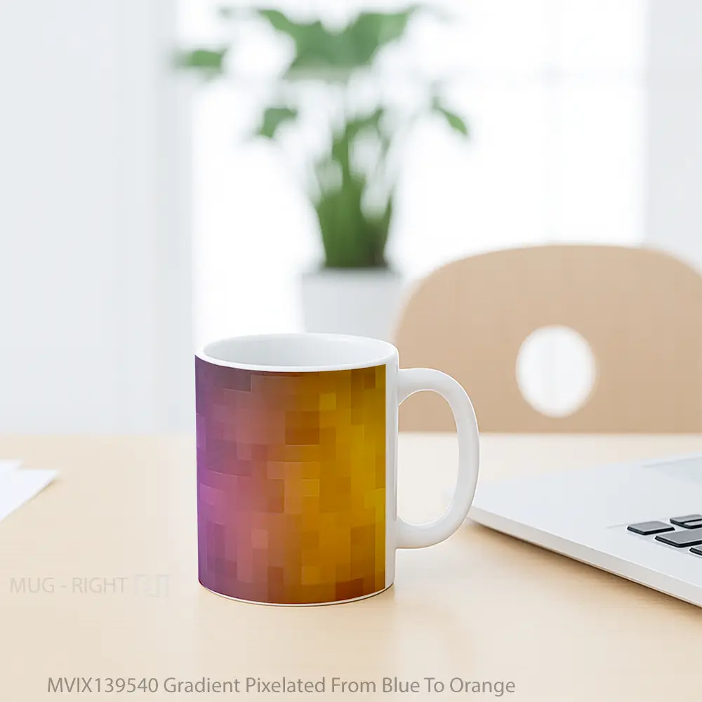 Mug Gradient Pixelated From Blue To Orange Gelas Keramik Unik - All-side / Desain