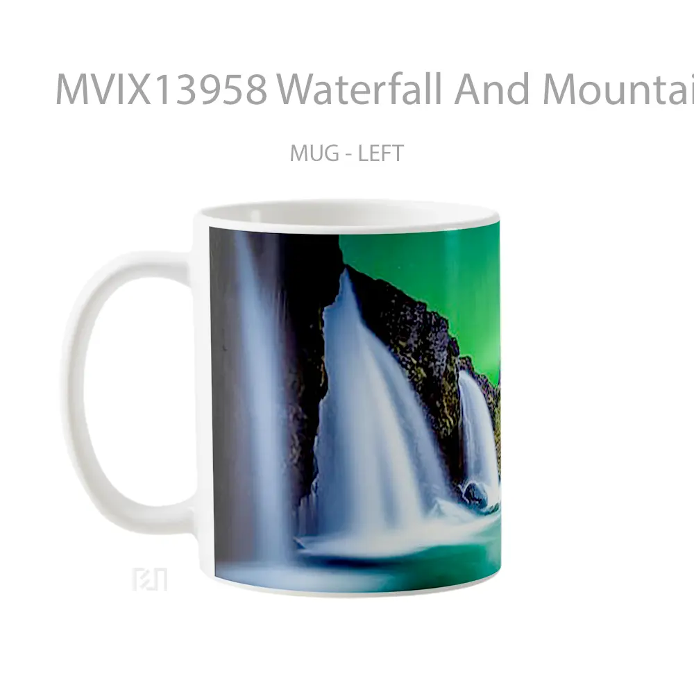 Mug Waterfall And Mountain With Northern Lights Gelas Pemandangan Alam - All-side / Desain