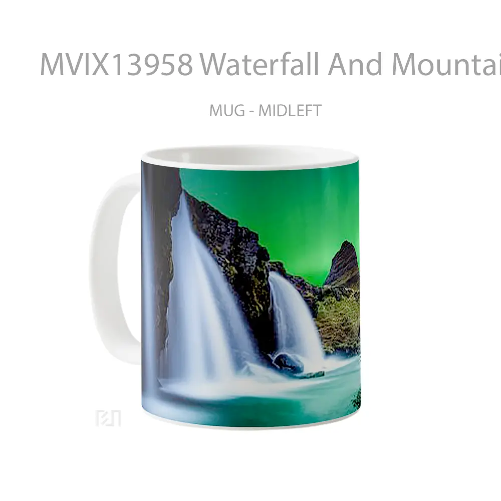 Mug Waterfall And Mountain With Northern Lights Gelas Pemandangan Alam - All-side / Desain