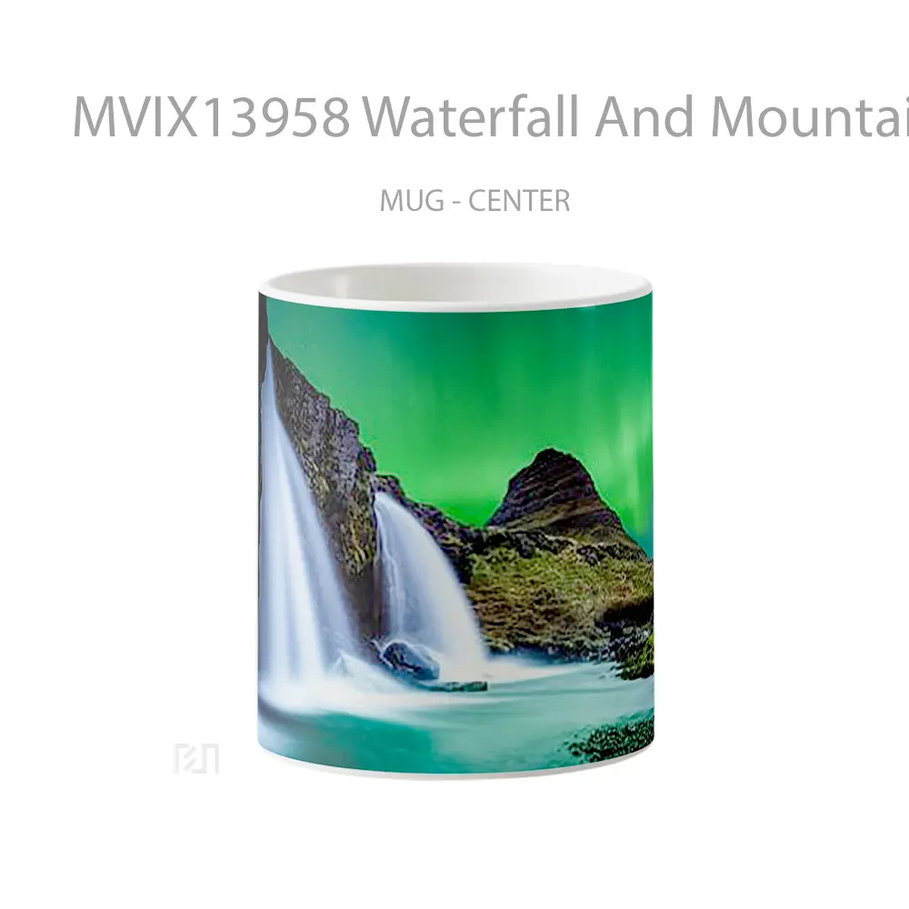 Mug Waterfall And Mountain With Northern Lights Gelas Pemandangan Alam