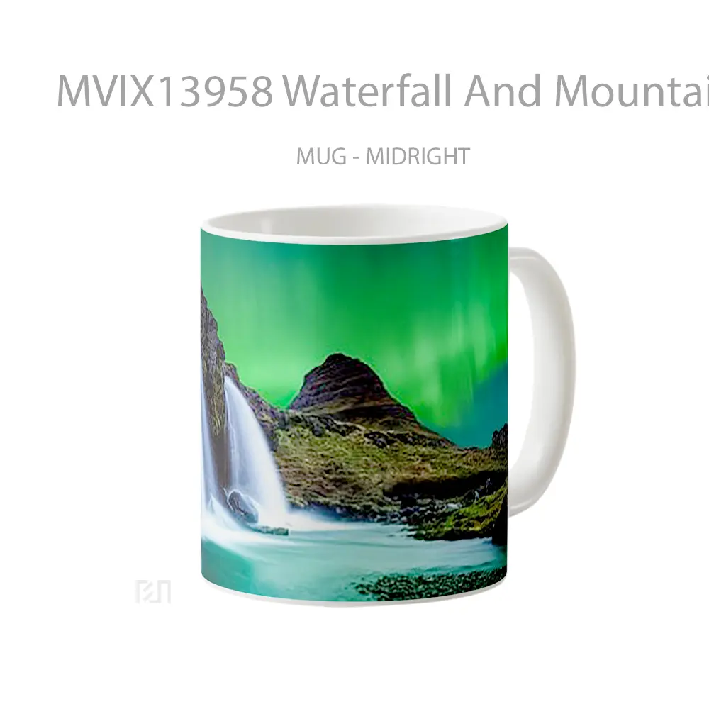 Mug Waterfall And Mountain With Northern Lights Gelas Pemandangan Alam - All-side / Desain