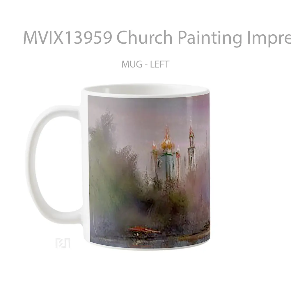 Mug Church Painting Impressionist Gelas Seni Modern - All-side / Desain