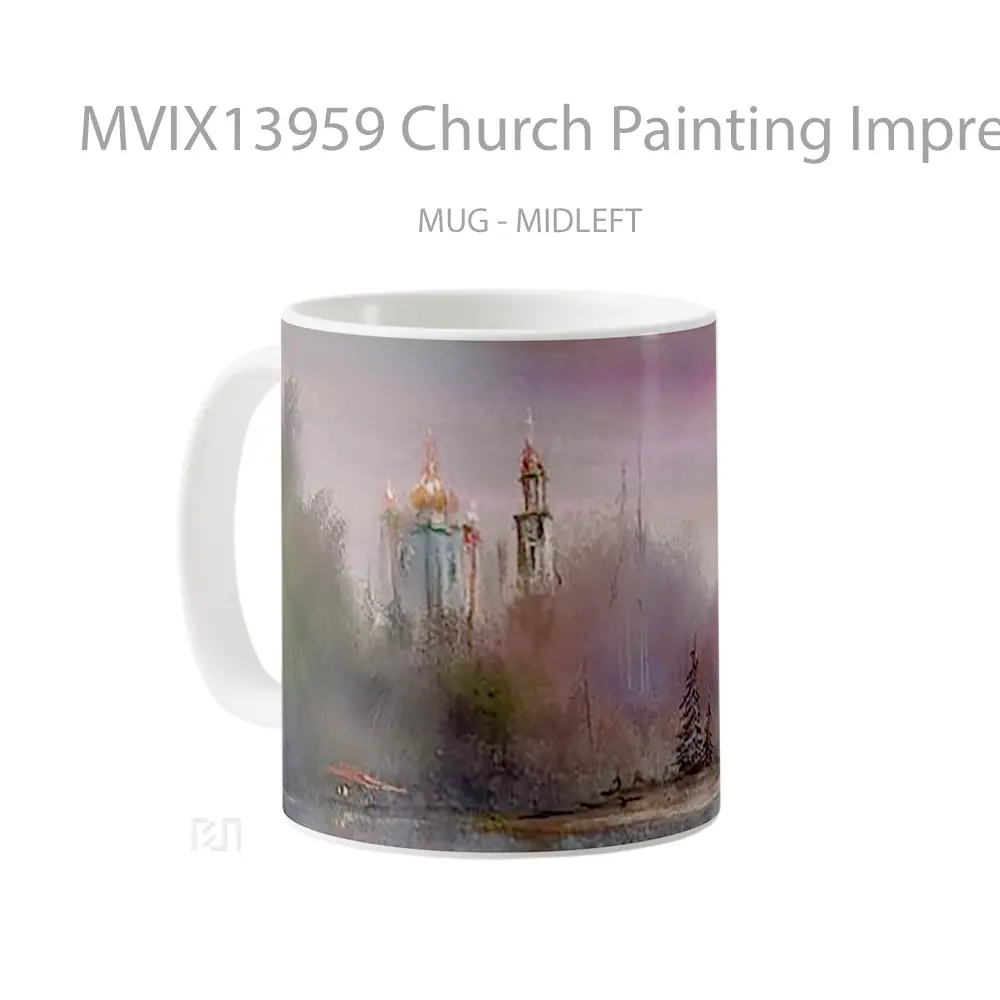 Mug Church Painting Impressionist Gelas Seni Modern - All-side / Desain