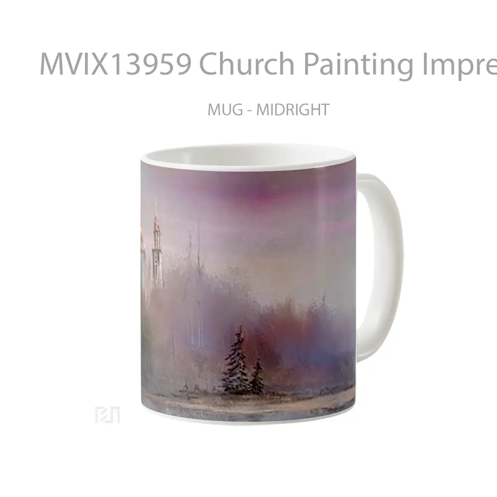 Mug Church Painting Impressionist Gelas Seni Modern - All-side / Desain