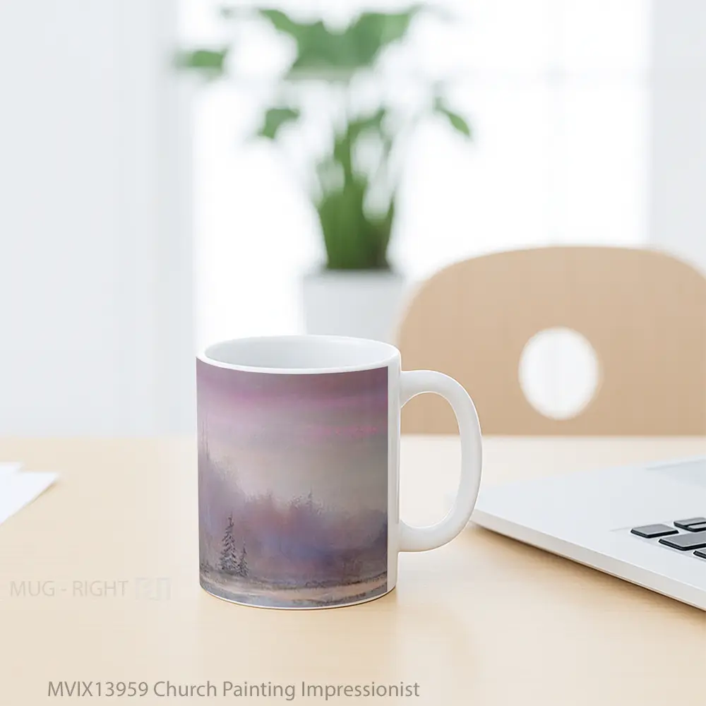 Mug Church Painting Impressionist Gelas Seni Modern - All-side / Desain