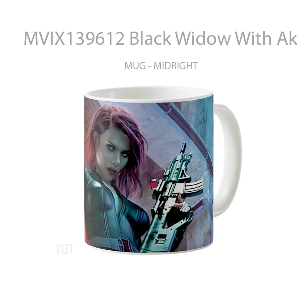 Mug Black Widow With Ak47 Gelas Superhero - All-side / Desain