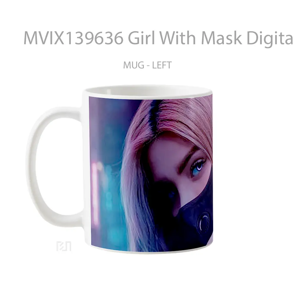 Mug Girl With Mask Digital Art Gelas Seni Modern - All-side / Desain