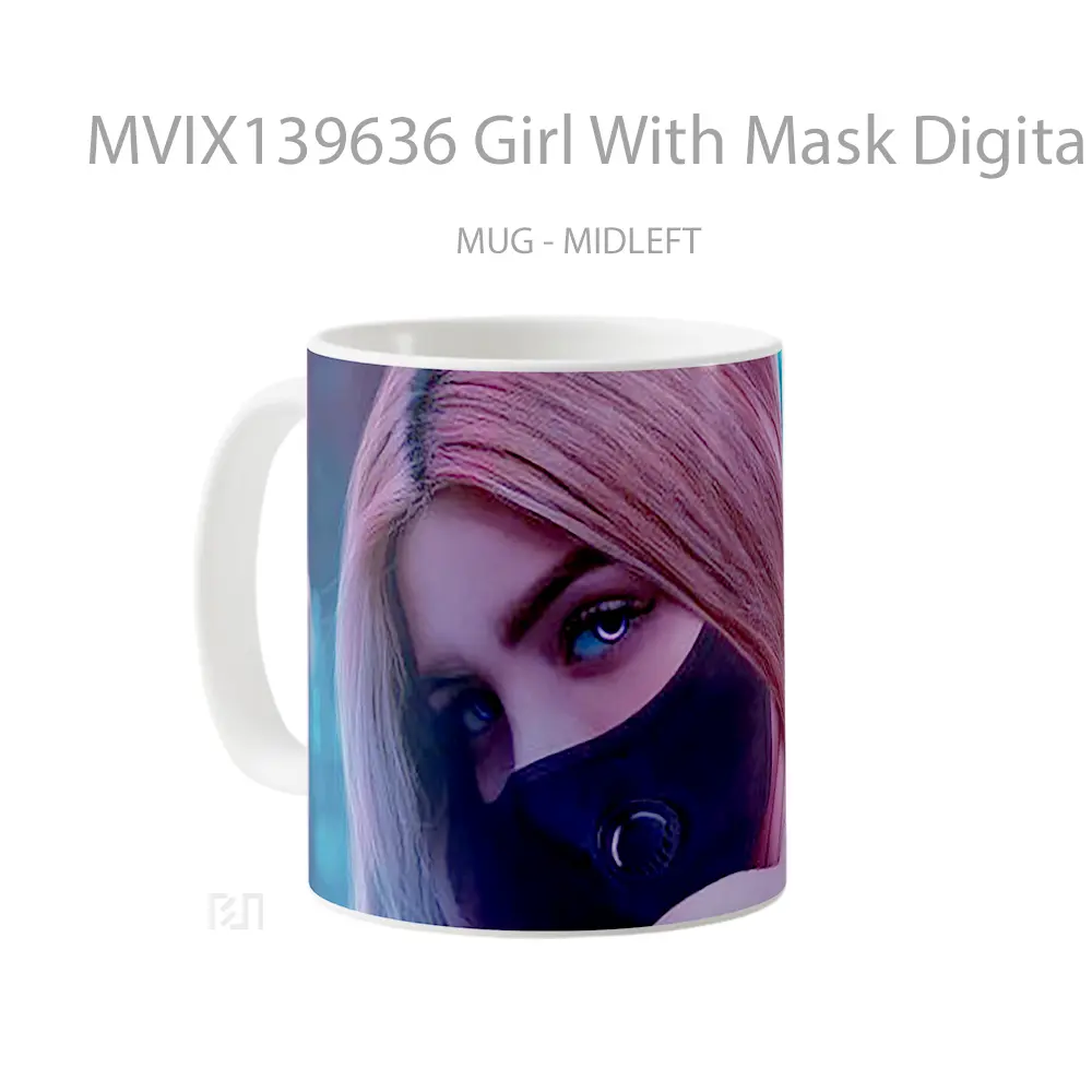 Mug Girl With Mask Digital Art Gelas Seni Modern - All-side / Desain