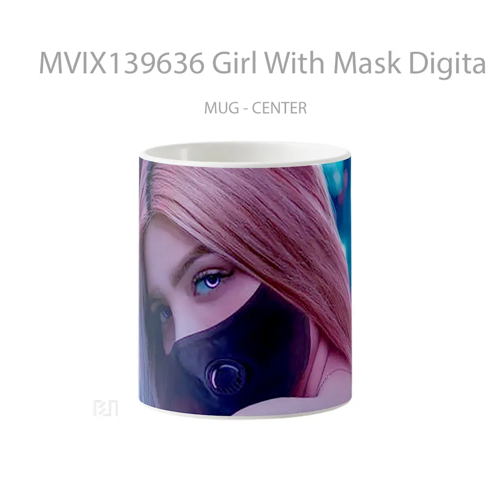 Mug Girl With Mask Digital Art Gelas Seni Modern