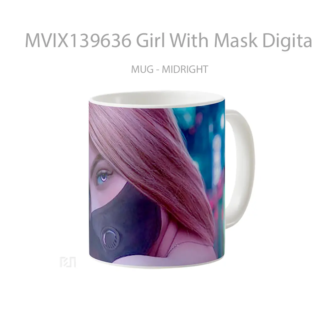 Mug Girl With Mask Digital Art Gelas Seni Modern - All-side / Desain