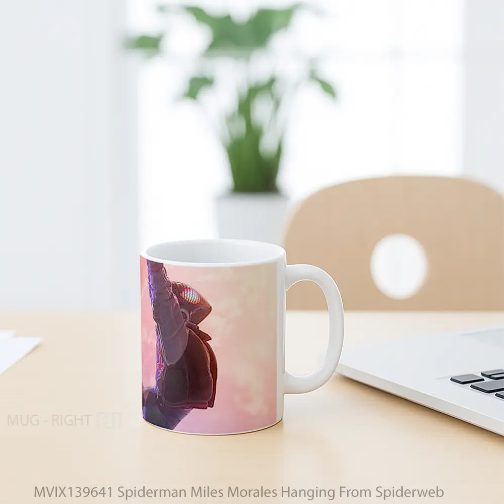 Mug Spiderman Miles Morales Hanging From Spiderweb Gelas Superhero - All-side / Desain
