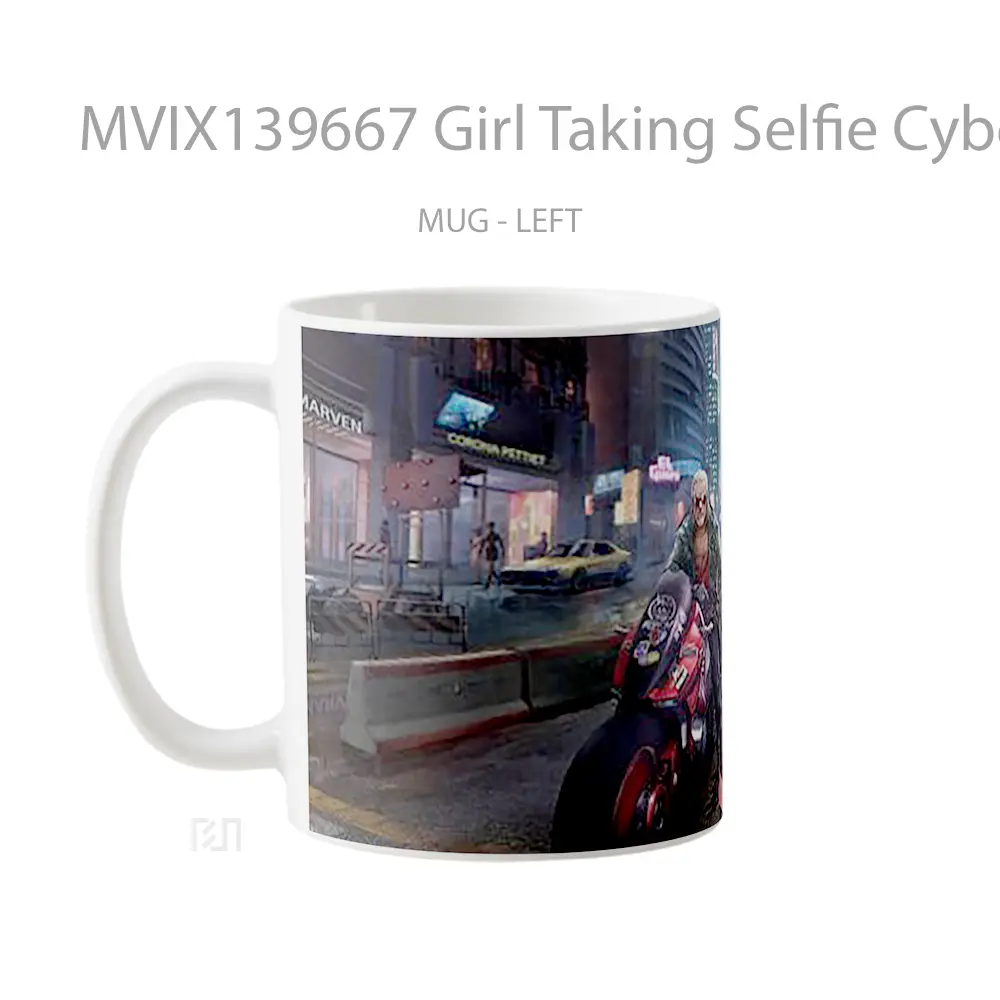 Mug Girl Taking Selfie Cyberpunk 2077 Cangkir Gamer - All-side / Desain