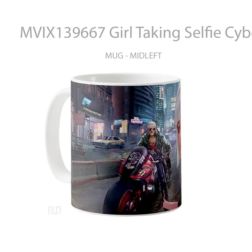 Mug Girl Taking Selfie Cyberpunk 2077 Cangkir Gamer - All-side / Desain