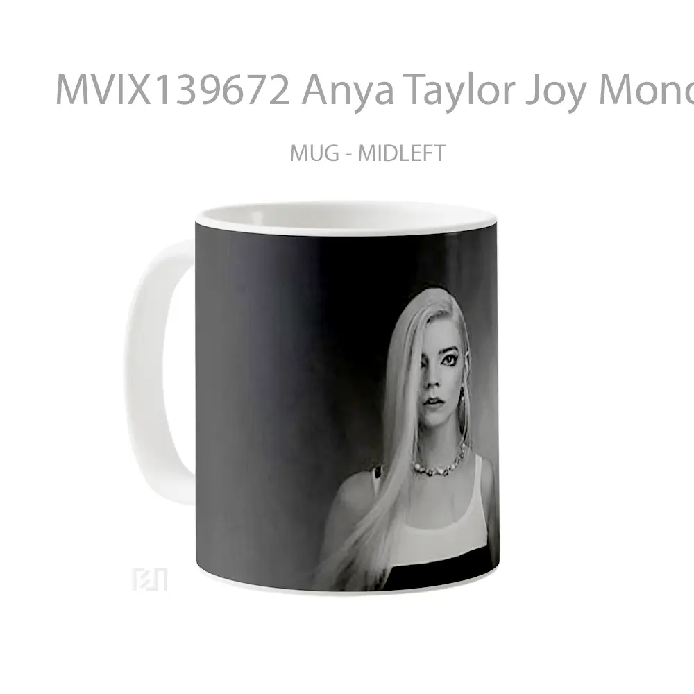 Mug Anya Taylor Joy Monocrome Gelas Selebriti - All-side / Desain