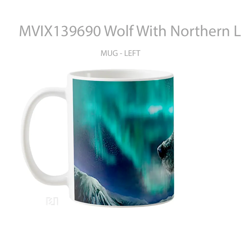 Mug Wolf With Northern Lights In Background Gelas Hewan Lucu - All-side / Desain