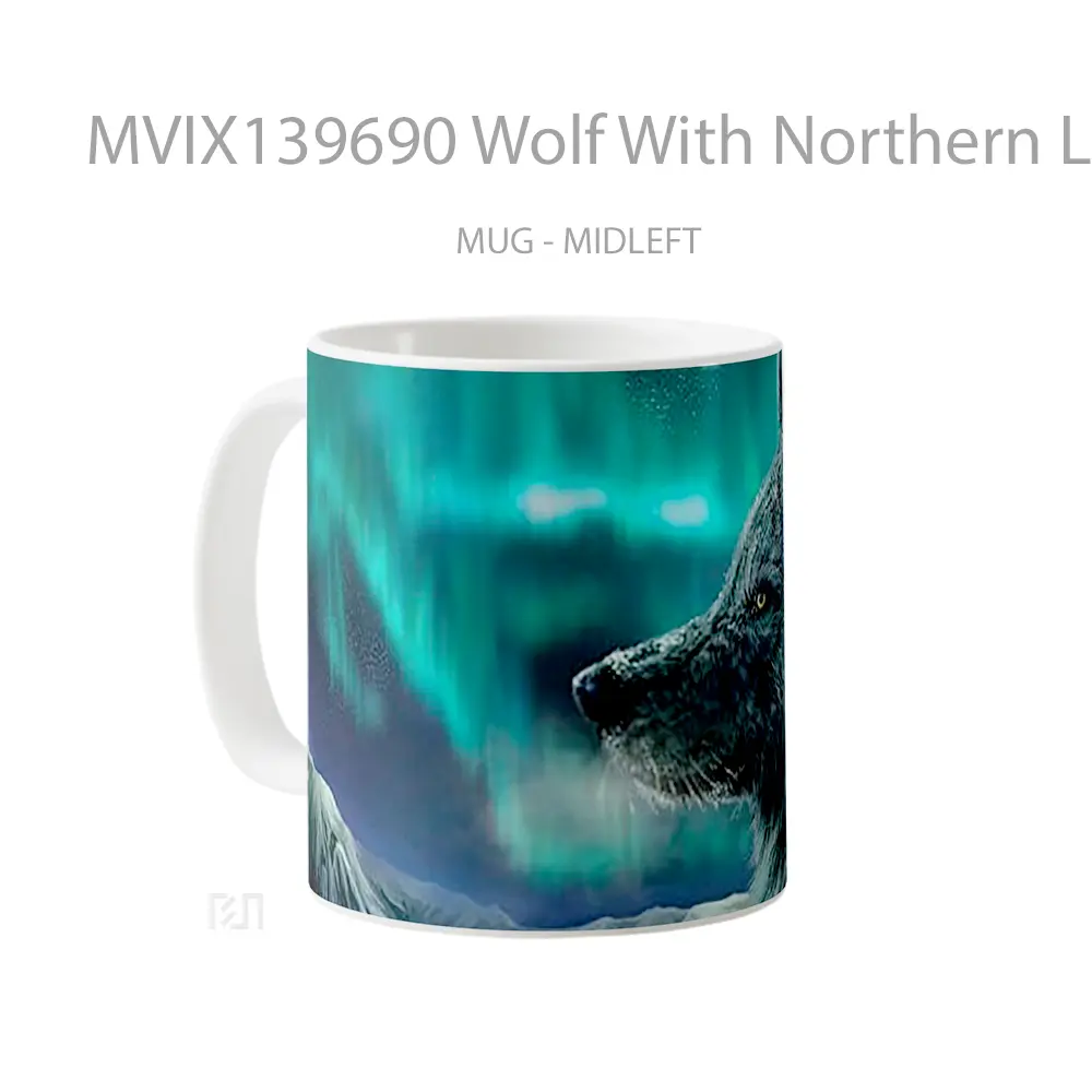 Mug Wolf With Northern Lights In Background Gelas Hewan Lucu - All-side / Desain