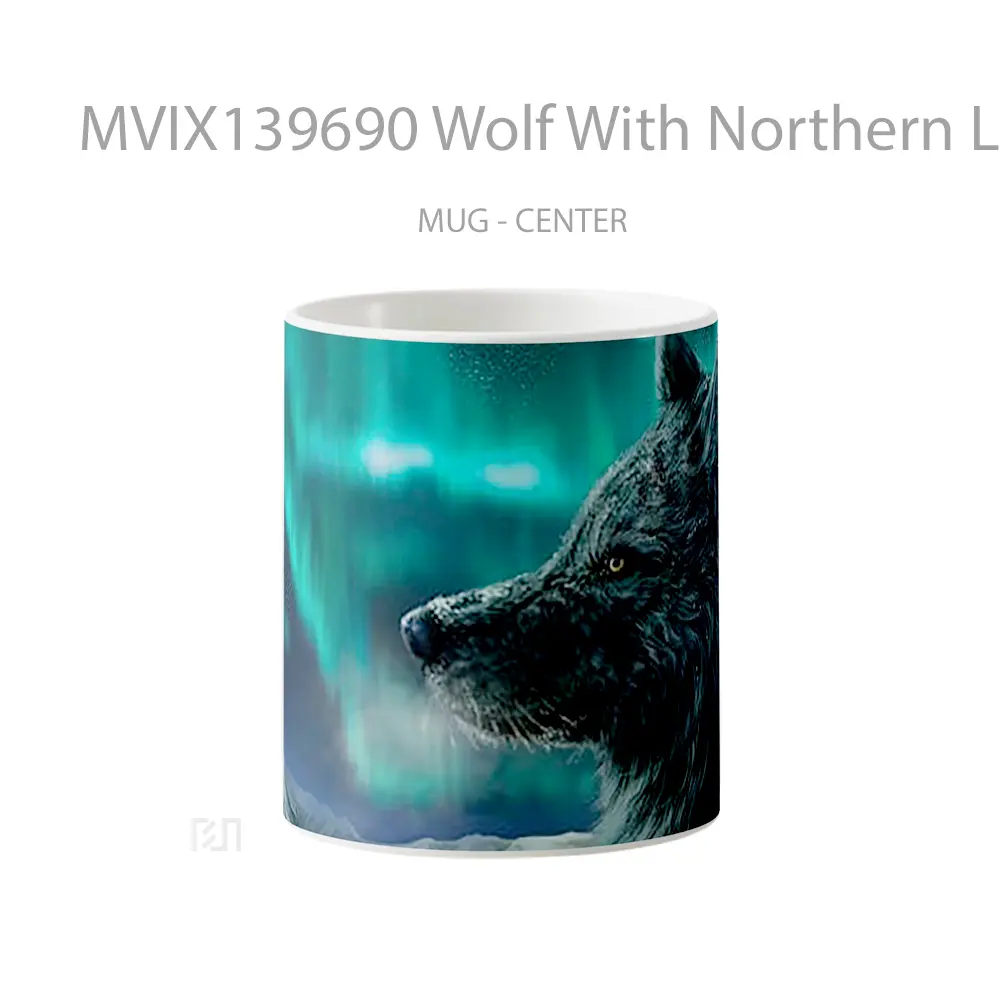 Mug Wolf With Northern Lights In Background Gelas Hewan Lucu