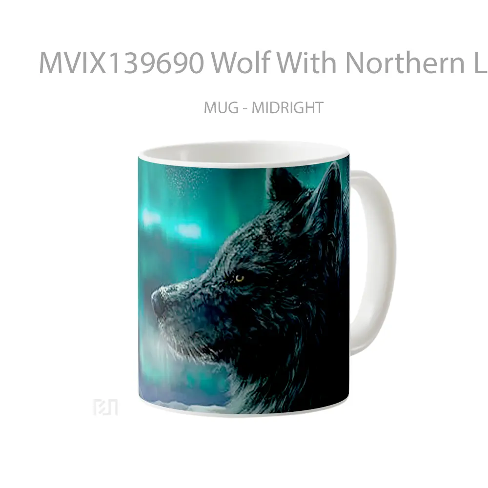 Mug Wolf With Northern Lights In Background Gelas Hewan Lucu - All-side / Desain