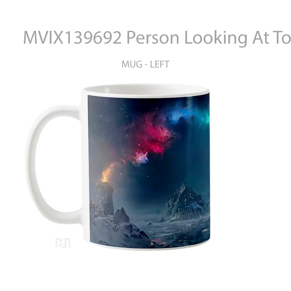 Mug Person Looking At Tower Scenery In The Mountains Artwork Gelas Pemandangan Alam - All-side / Desain