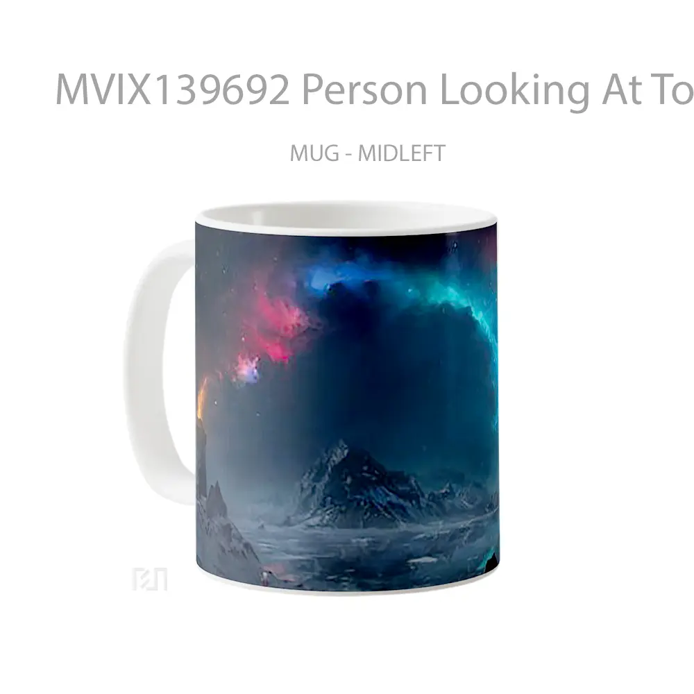 Mug Person Looking At Tower Scenery In The Mountains Artwork Gelas Pemandangan Alam - All-side / Desain