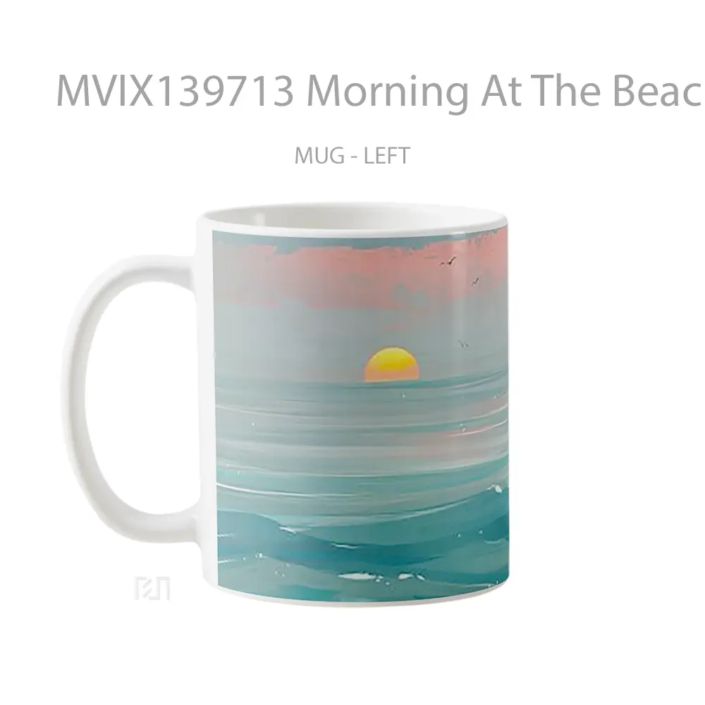 Mug Morning At The Beach Minimal Art Gelas Pemandangan Alam - All-side / Desain