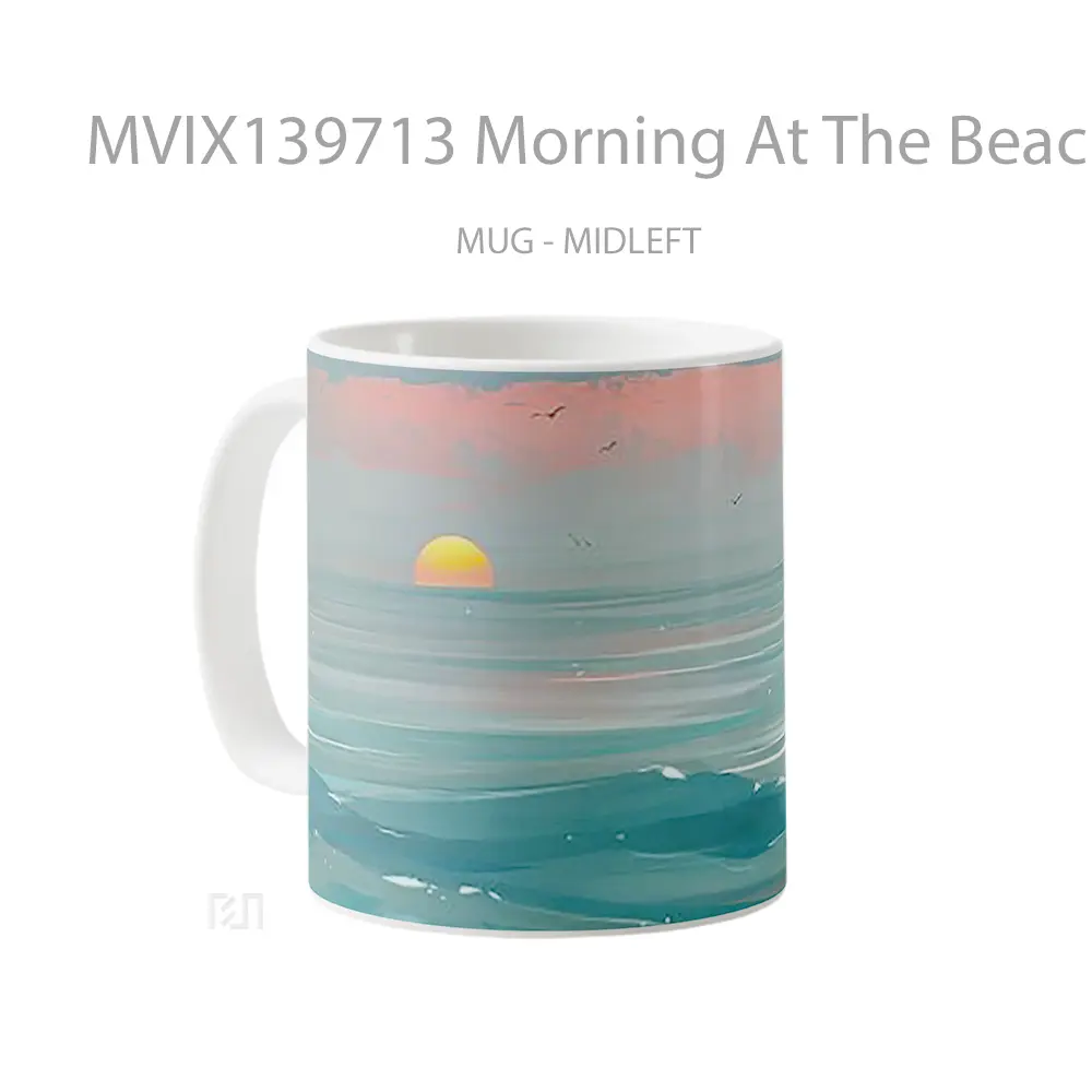 Mug Morning At The Beach Minimal Art Gelas Pemandangan Alam - All-side / Desain