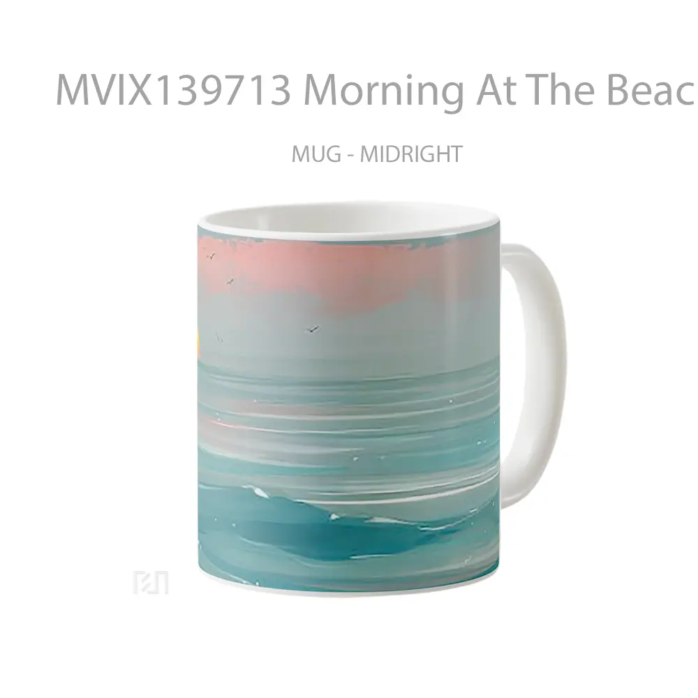 Mug Morning At The Beach Minimal Art Gelas Pemandangan Alam - All-side / Desain