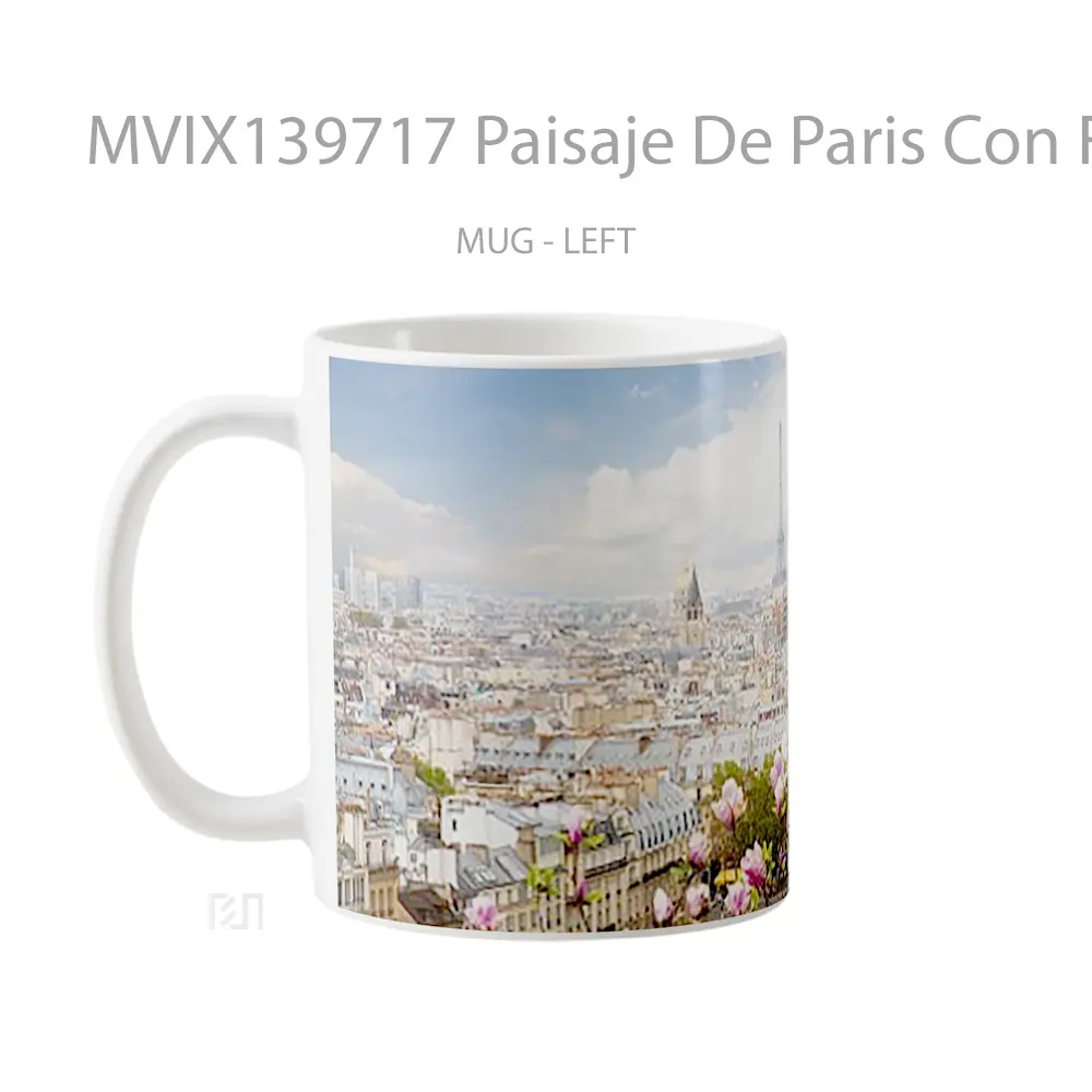 Mug Paisaje De Paris Con Flores Gelas Keramik Unik - All-side / Desain