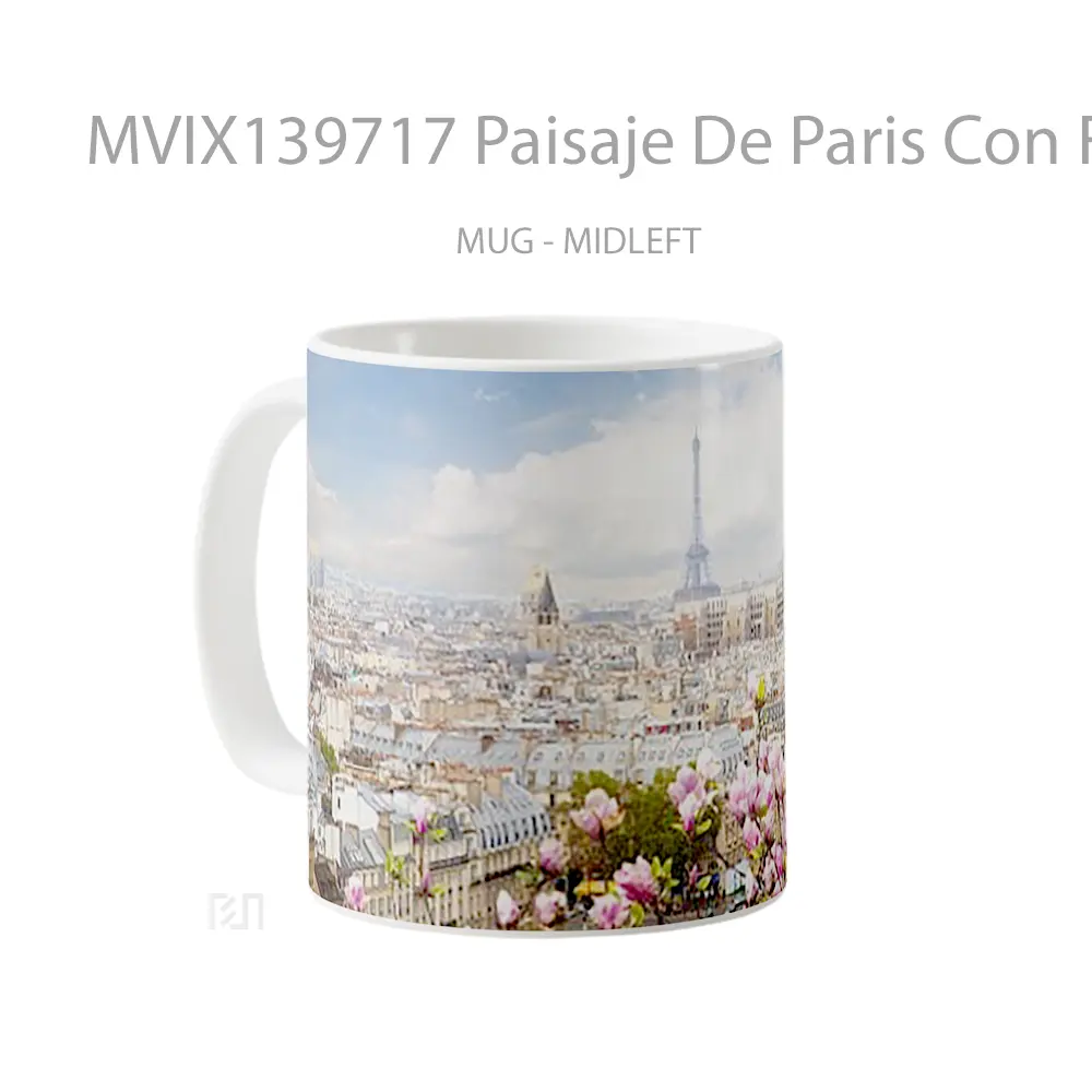 Mug Paisaje De Paris Con Flores Gelas Keramik Unik - All-side / Desain