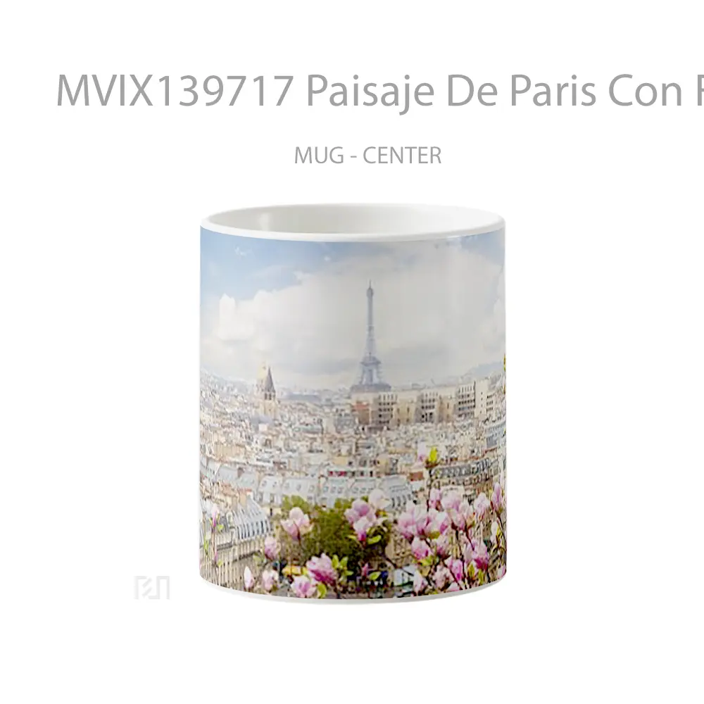 Mug Paisaje De Paris Con Flores Gelas Keramik Unik