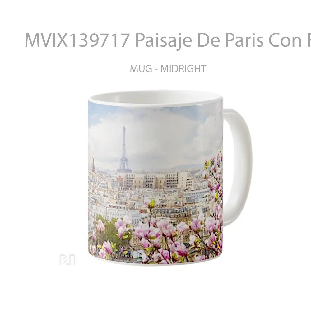 Mug Paisaje De Paris Con Flores Gelas Keramik Unik - All-side / Desain