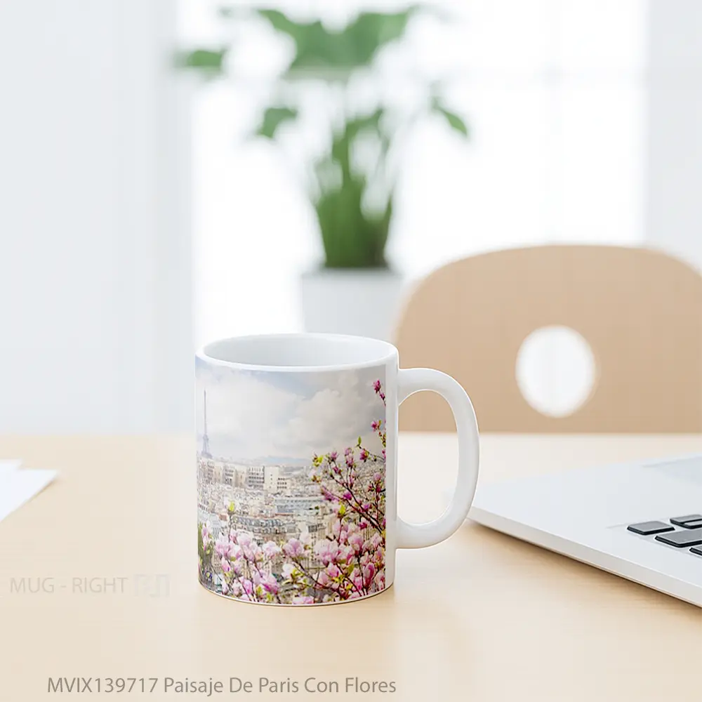 Mug Paisaje De Paris Con Flores Gelas Keramik Unik - All-side / Desain