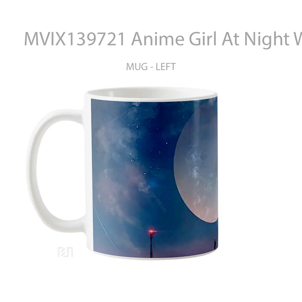 Mug Anime Girl At Night With Moon Cangkir Anime - All-side / Desain