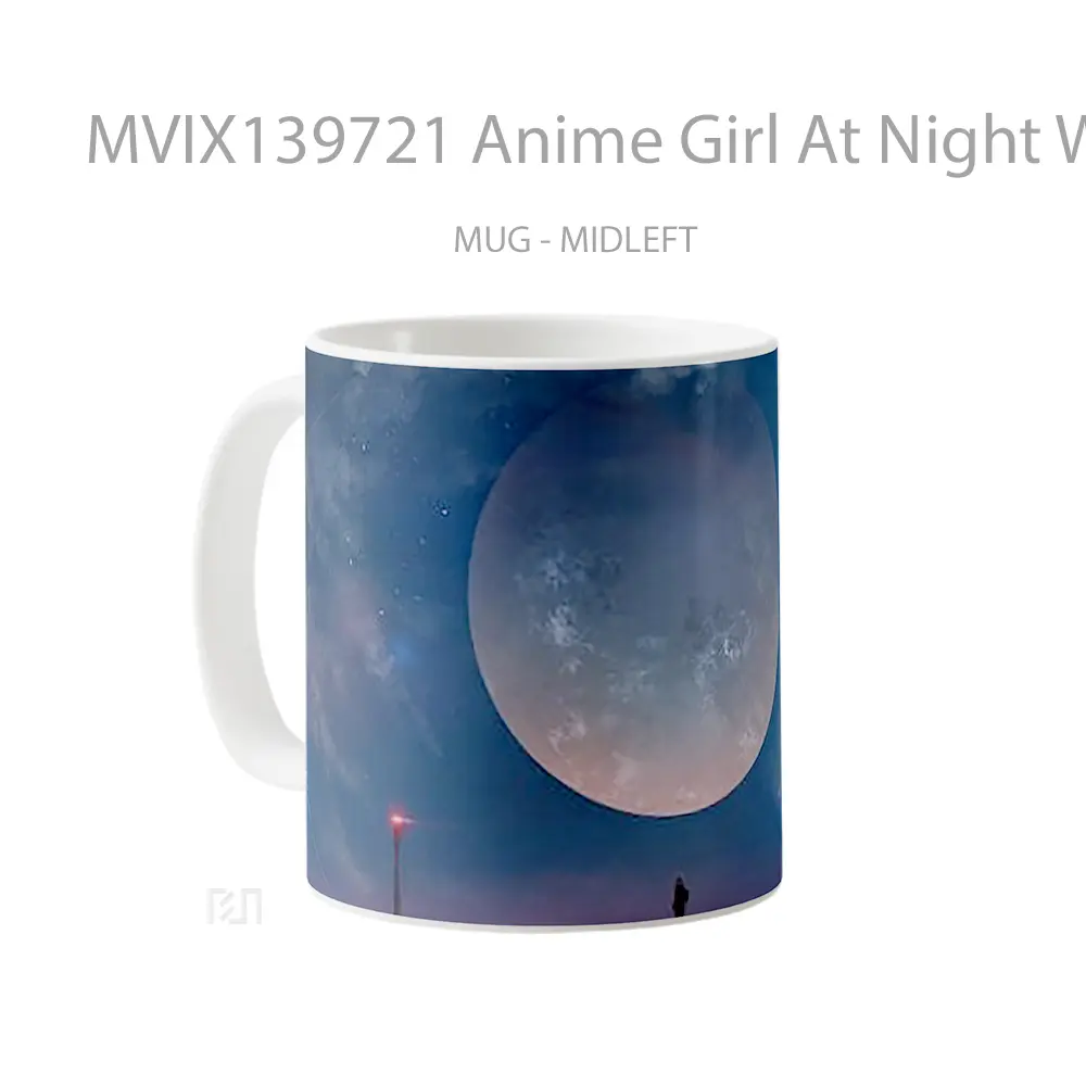 Mug Anime Girl At Night With Moon Cangkir Anime - All-side / Desain